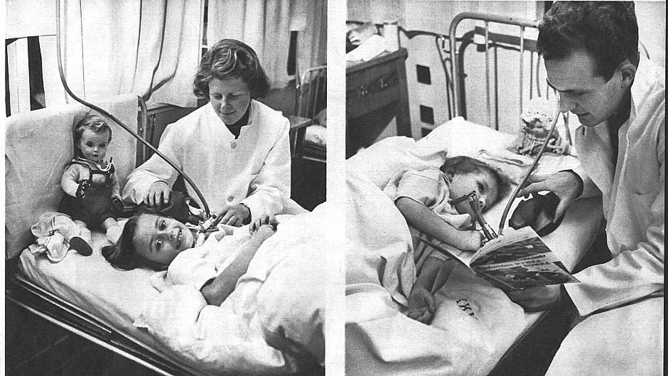 Fotografias antigas da história da medicina intensiva mostram Bjørn Ibsen cuidando de crianças em leitos de UTI 